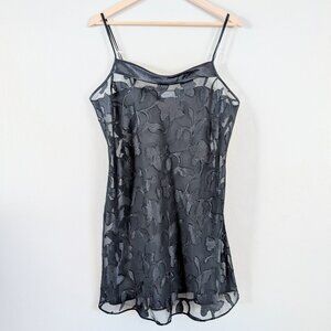 Vintage Black Floral Lace Sheer Slip Chemise Teddy L Grunge Fairy Whimsical